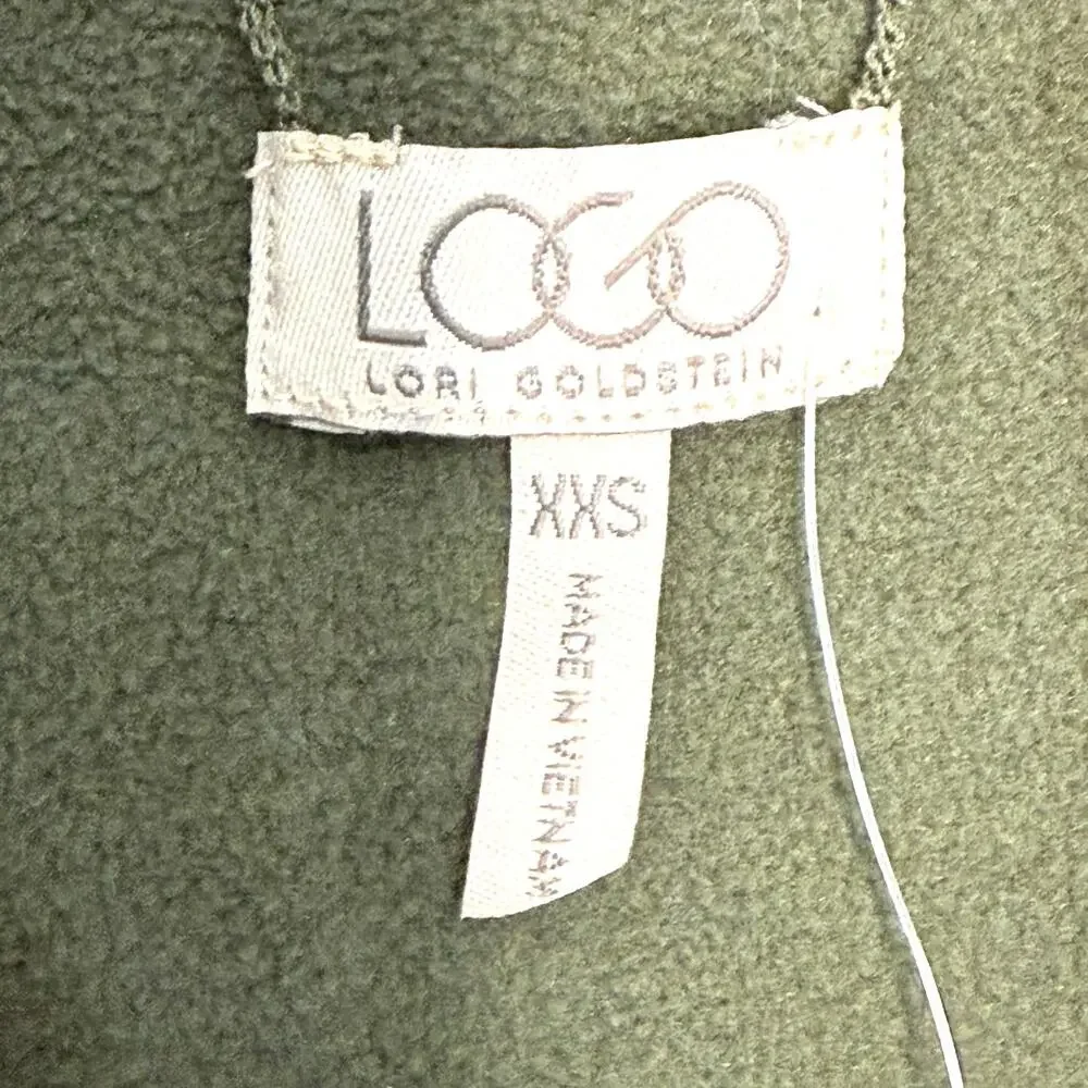 NWT LOGO LORI GOLDSTEIN Reversible green/gray fleece open cardigan size XXS